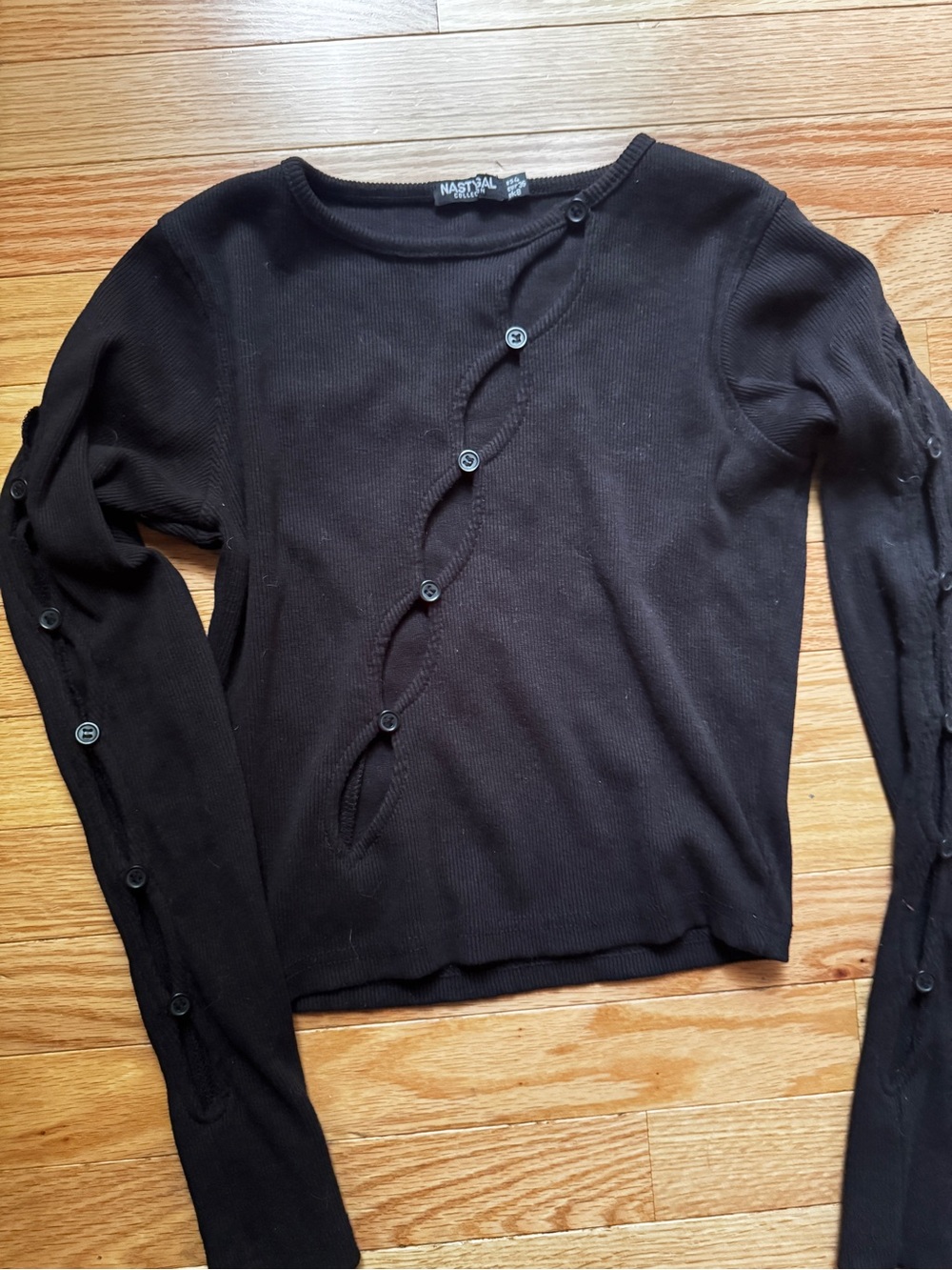 Nasty Gal Black Asymmetric Button-Detail Long Sleeve Top
